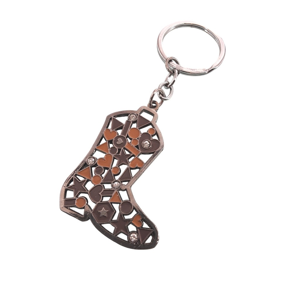 Rhinestone Cowboy Boot Keychain Enamel Heart‎ Star Western Charm